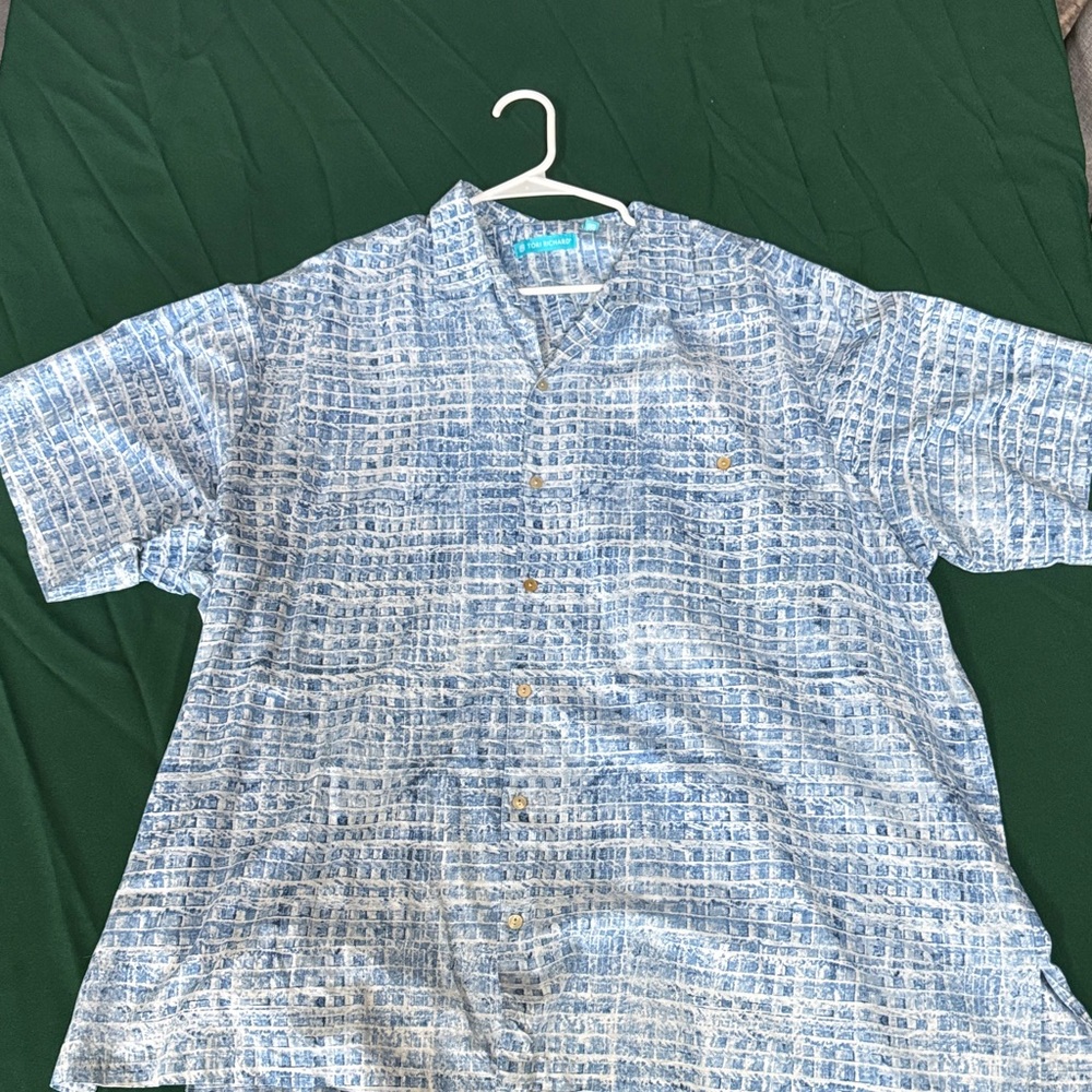 Tori Richard Hawaiian Shirt 3XB Blue Textured Aloha Button Down Big & Tall